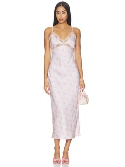 LoveShackFancy - Idris Women's Floral Lace Trim Satin Maxi Dress Pink
