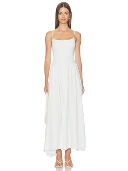 L SPACE - Misha Women's Smocked Sleeveless Cotton Midi Dress Pebble Blue Stripe