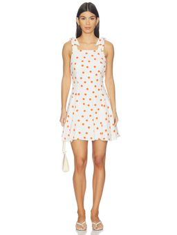 Maude Club - Women's Polka Dot Square Neck A-Line Mini Dress White
