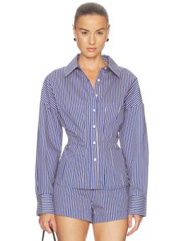 Maude Club - Hadley Women's Cinched Waist Button-Down Shirt Blue