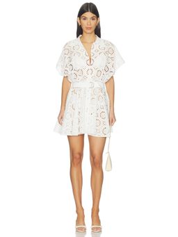 Norma Kamali - Super Oversized Women's Eyelet Tie-Up Shirt Mini Dress White