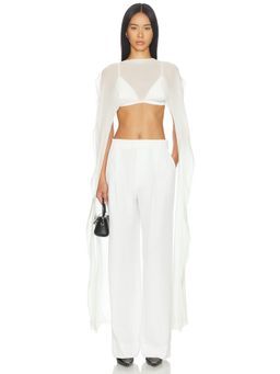 NONchalant Label - Chiara Women's Silk Satin Bra & Chiffon Overlay Crop Top Set Ivory