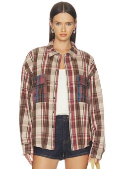 One Teaspoon - Prairie Check Women's Cotton Flannel Button-Down Shirt Sand