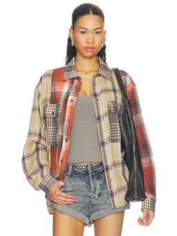 One Teaspoon - Patchwork Women's Checks Flannel Button-Down Shirt Multi-Color