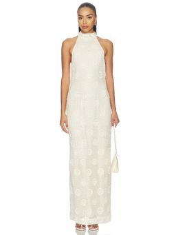OW Collection - Collette Women's Sequined Crochet Knit Maxi Dress Light Beige