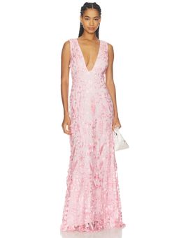 OW Collection - Clea Women's Sleeveless Plunging Neck Maxi Dress Pink