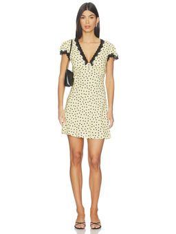 RIXO - Bohemia Spot Women's Polka Dots Lace Trim Mini Dress Yellow