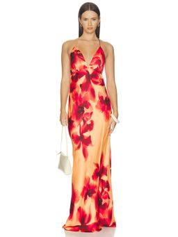 ROCOCO SAND - Women's Floral Print Halter Neck Satin Maxi Dress Yellow