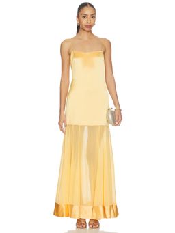 Shona Joy - Moraya Women's Satin Drop Waist Maxi Dress Yellow