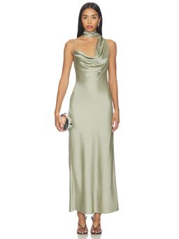 Significant Other - Luka Women's Satin Scarf Detail Cowl Neck Maxi Dress Green
