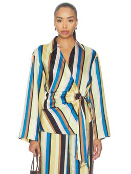 Simon Miller - Vietta Women's Striped Satin Wrap Top Ocean Stripe