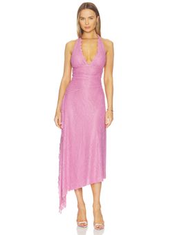 Sovere - Harper Women's Lace Halter Neck Asymmetrical Midi Dress Mauve
