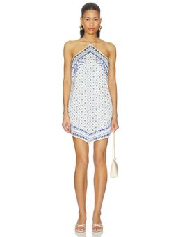 Shani Shemer - Women's Blue Mosaic Print Halter Neck Satin Mini Dress Blue