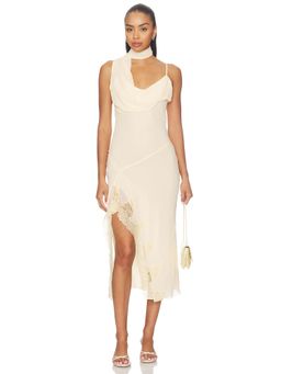 Vaillant - Degas Women's Scarf Detail Cowl Neck Midi Dress Cream