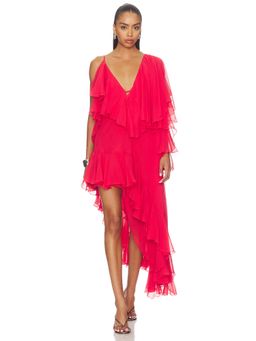 Vaillant - Rumba Women's One-Shoulder Tiered Hi-Low Dress Strawberry