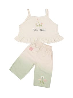 Wild Wawa - Petite Bloom Women's Embroidered Wide Leg Pant Set Cream