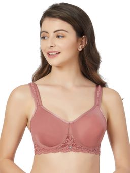 SOIE - Women's Full Coverage Non-Padded Wired Lace Bra-Brown