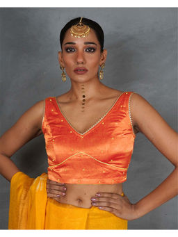 Chidiyaa - Orange Tara Rivya Orange Mashru Silk Blouse