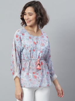 KASSUALLY - Blue Floral Polyester Top