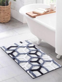 OBSESSIONS - Polyester Anti-Skid Geometric Bath Mat - Grey