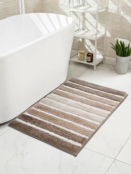 OBSESSIONS - Polyester Anti-Skid Stripes Bath Mat - Beige