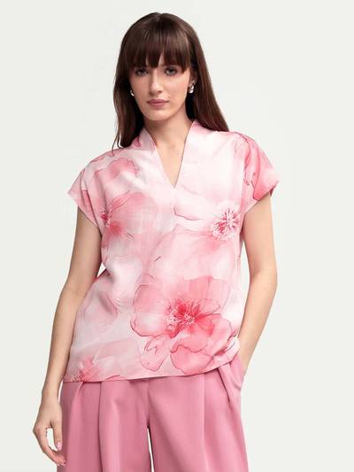 V-Neck Regular Fit Floral Print Top
