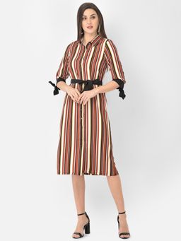 Latin Quarters - Brown Color Half Sleeve Printed Pattern Dress