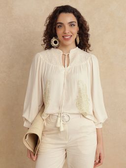 RAREISM - Women Beige Embroidered Top