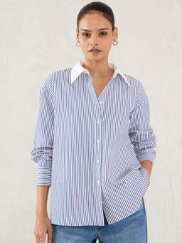 Femmella - Women Navy Blue Stripes Shirt