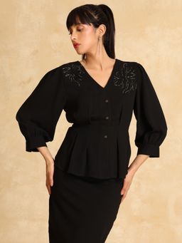 Kazo - Women Black Embellished Top