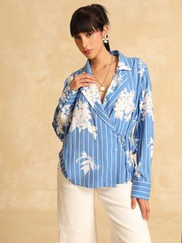 Kazo - Women Blue Floral Top