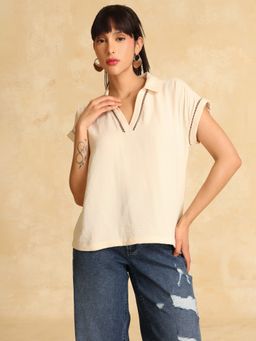 Kazo - Women Beige Solid Top