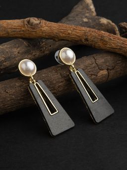 E2O - Gold Plated Black Beads Crafted Contemporary Drop Earring