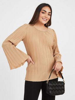 Styli - Bell Sleeves Pleated Fit Blouse