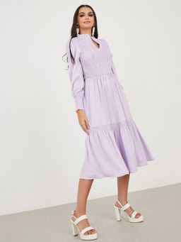 Styli - Notch Neck Gathered Detail A-line Midi Dress