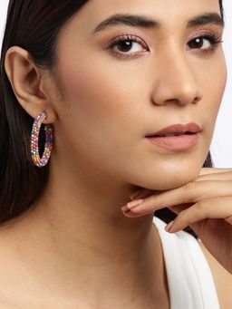 Blueberry - Multi Beads Embellished Hoop Earring