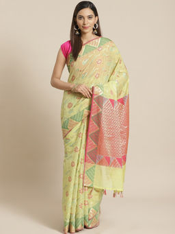 Indethnic - Banarasi Green Woven Design Festive Wear Saree With Unstitched Blouse