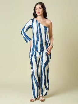 PEACH & PANDA - Striped Satin One Shoulder Co-Ord (Set of 2)