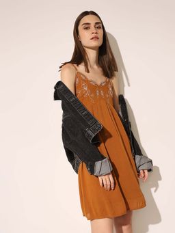 ONLY - Women Brown Embroidered Mini Dress