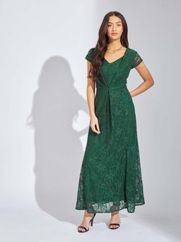 Latin Quarters - Women Green Self Design Maxi Dress