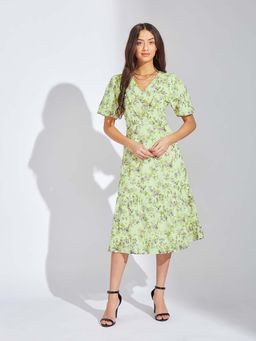 Latin Quarters - Women Green Printed Midi Dress
