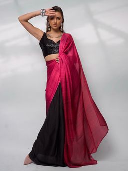 Modeva - Womens Elegant Fusion Embrace the Printed Pre Draped Saree with Unstitched Blouse