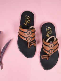 Bling Footwear - Tan Belted With Black Knot Flats