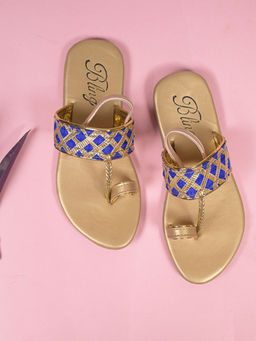 Bling Footwear - Gota Work Belt With Gold Bottoms Flats