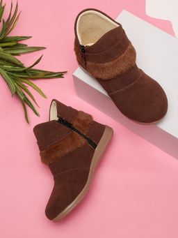 Tiny Bugs - Girls Party Wear Fur Boots - Brown