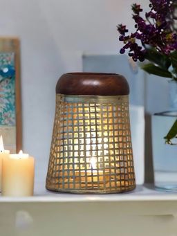 At Home by Nilkamal - Jali Cutwork Tlite Holder Candle Holder Gold