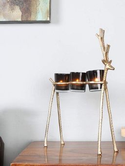 At Home by Nilkamal - Trio Reindeer Votive Candle Holder Gold