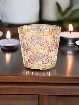 At Home by Nilkamal - Ivy Mosaic Votive Candle Holder Onion Pink & Gold