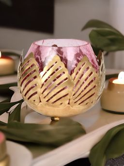 At Home by Nilkamal - Lotus Cutwork Votive Candle Holder Onion Pink & Gold