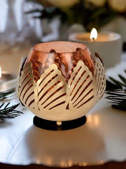 At Home by Nilkamal - Lotus Cutwork Votive Candle Holder Rust & Gold
